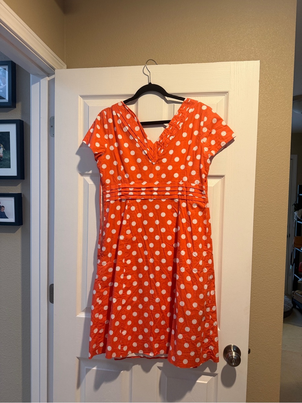 Boden Orange Polka Dot V-Neck Midi Dress